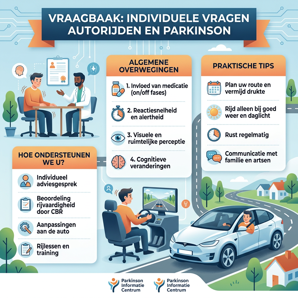 Information about individual questions, driving, and Parkinson's including general considerations, practical tips, and support options.